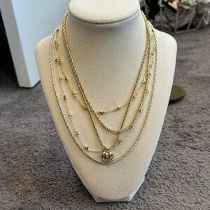 Allie + Bess Gold and Silver Layered Necklace Set with Heart Charm